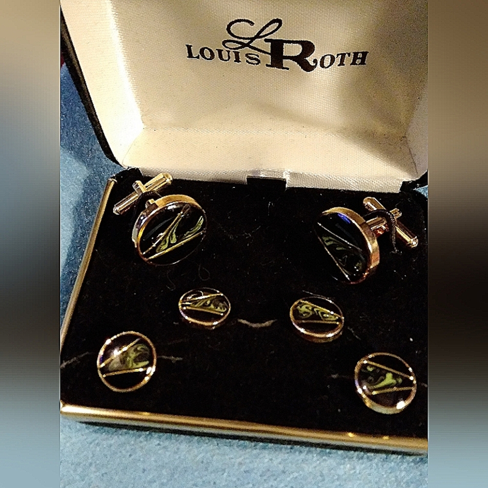 Louis Roth Cat Eye Cuff Link & Stud Set